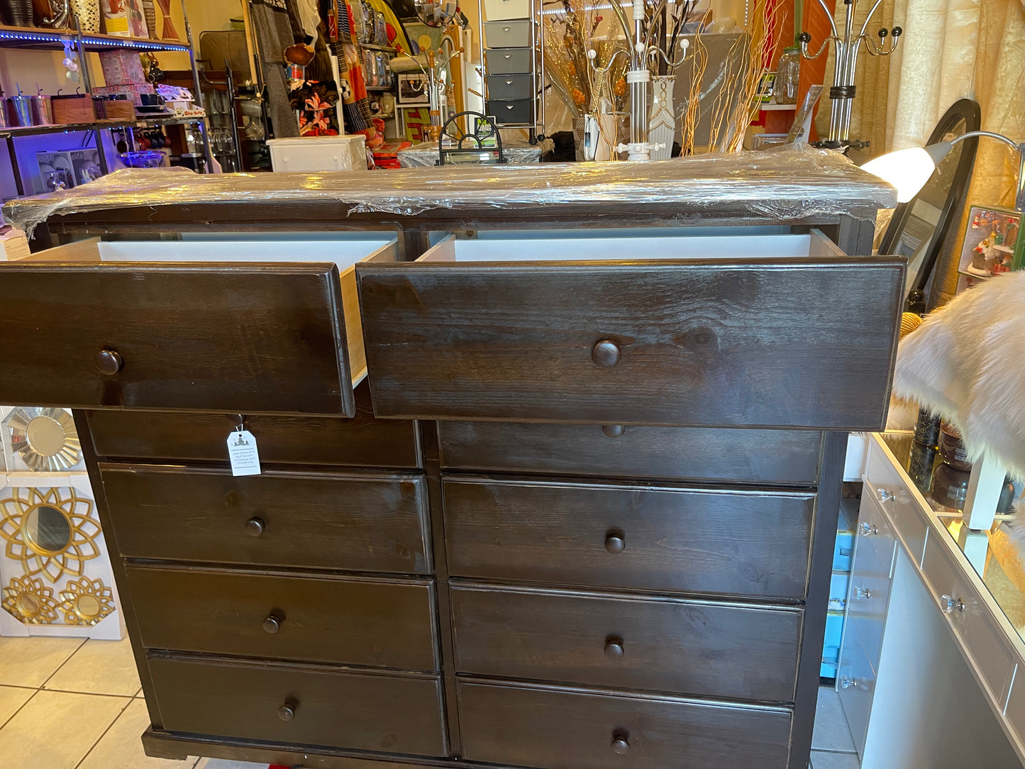 Pine Wood Double Chest Espresso Dresser.