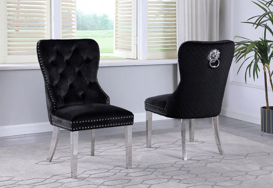 Plush Black velvet Chrome Nail heads Deep tufting Stainless Steel Legs Lion Head & Ring Chair - GracePalaceFurniture