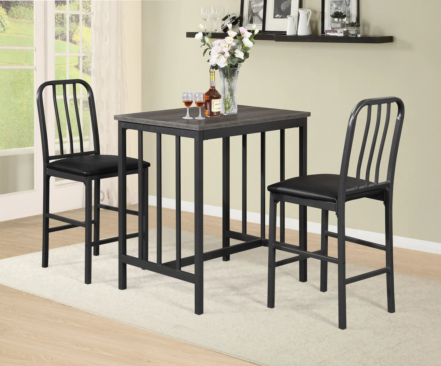 3-PC Pack Counter Height Table Set with 2 Chairs - GracePalaceFurniture