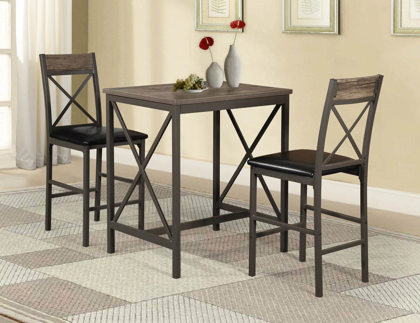 3-PC Pack Counter Height Table Set with 2 Chairs - GracePalaceFurniture