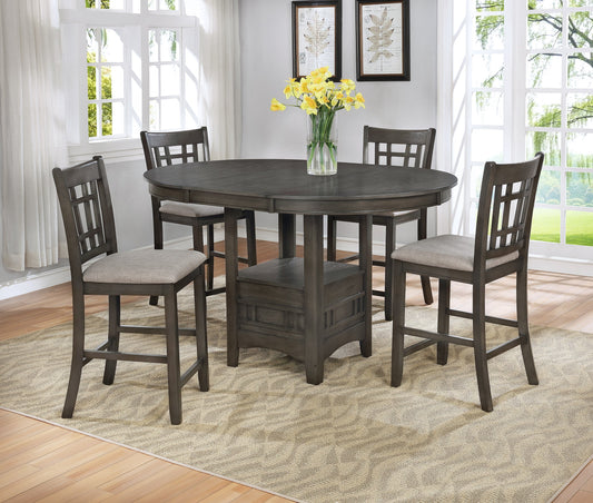 Oval Counter Height Pedestal Dining l Table Grey Wood Finish - GracePalaceFurniture