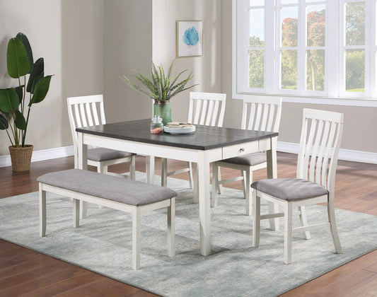 6 Piece White and Grey Dining table - GracePalaceFurniture