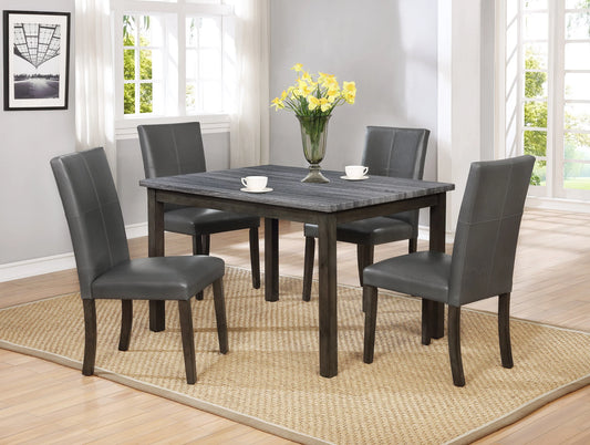 Dining Table Grey Wood Veneer Top Solid Wood Legs in Grey - GracePalaceFurniture