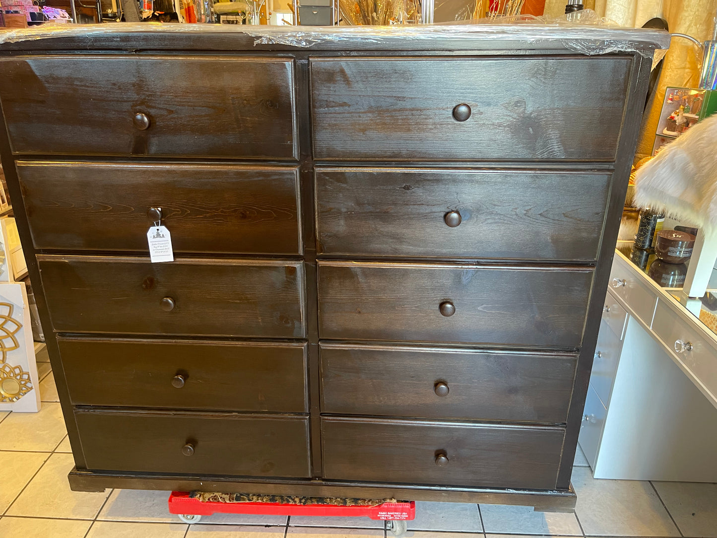 Pine Wood Double Chest Espresso Dresser.