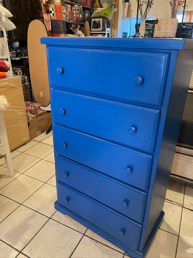 pine wood chest 5 drawers-BLUE.