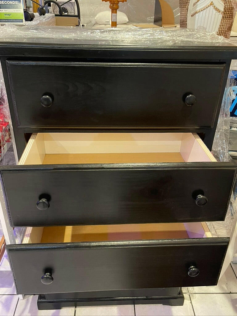 PINE SOLID WOOD CHEST 5 DRAWER - BLACK.