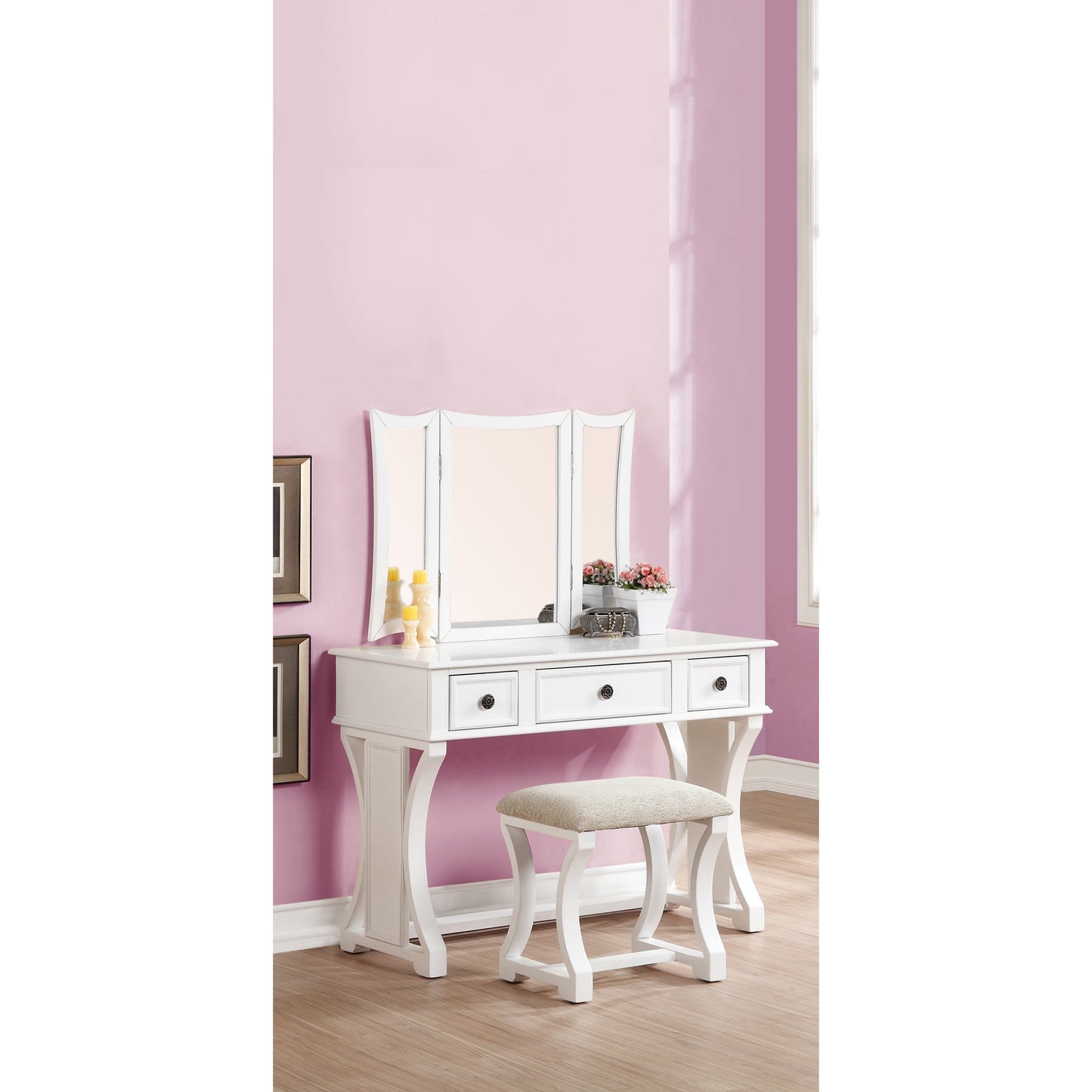 Bobkona Edna Vanity Set with Mirror and Stool