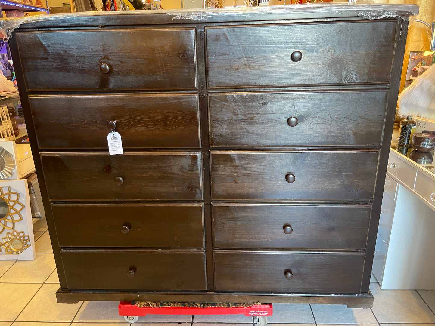 Pine Wood Double Chest Espresso Dresser.