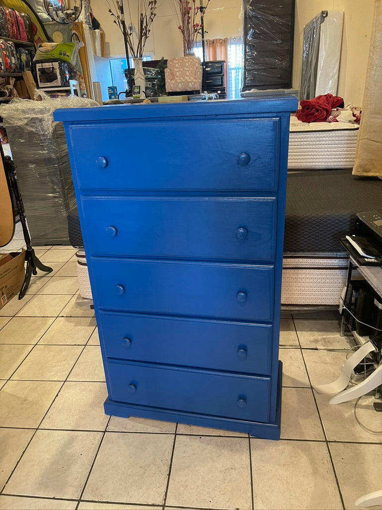 pine wood chest 5 drawers-BLUE.