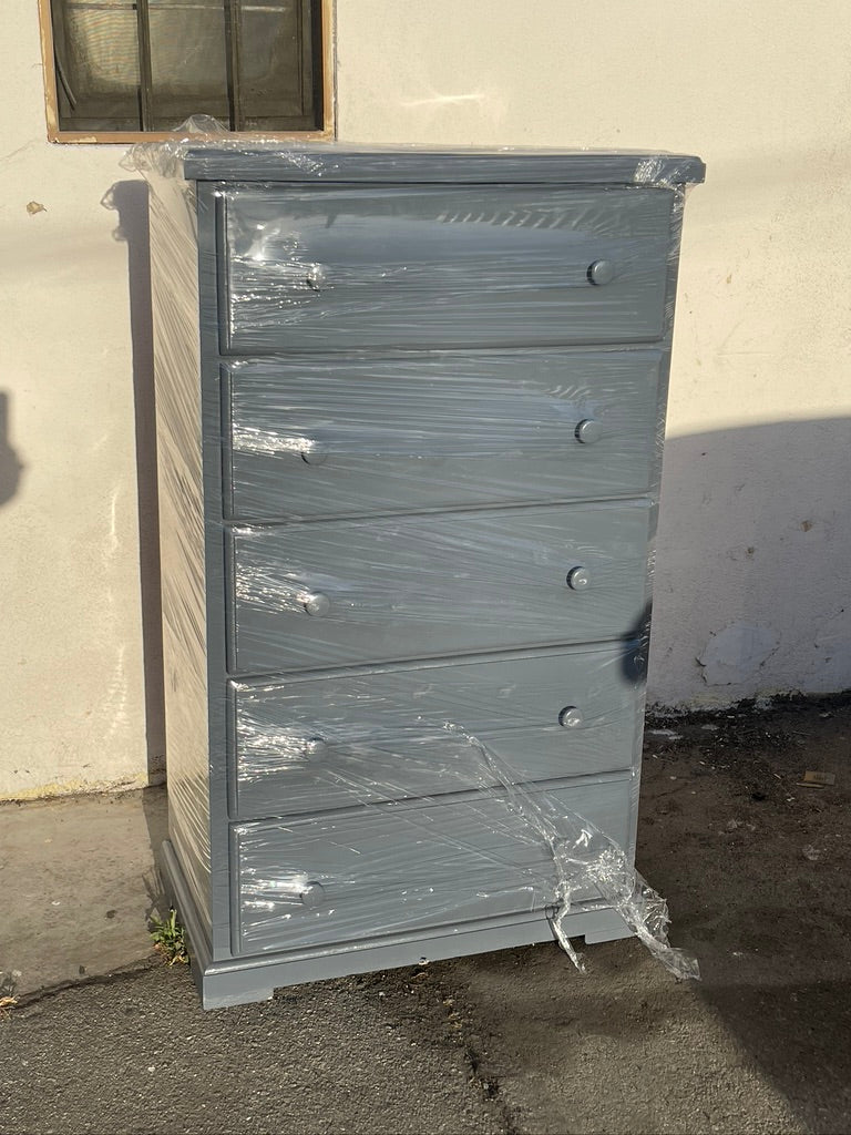 pine wood chest 5 drawers-Light Grey.