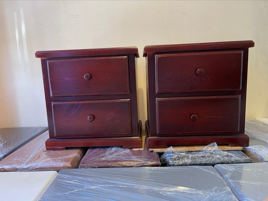 Pine Wood Night Strand With 2 Drawers - Cherry.