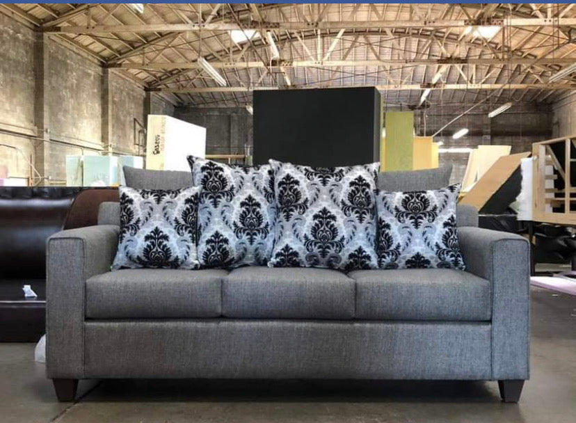 Light Grey Fabric Sofa And Love Seat.