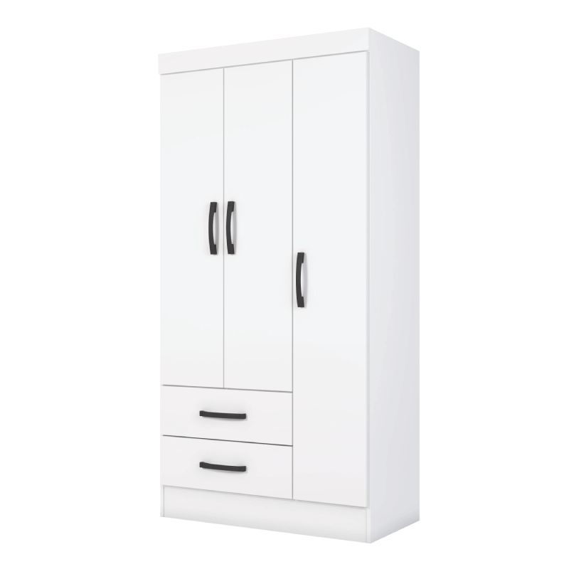 3 Door White Wardrobe Closet With shelves