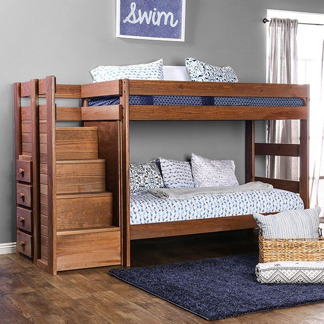 AMPELIOS Twin/Twin Bunk Bed Rustic Mahogany Pine Wood