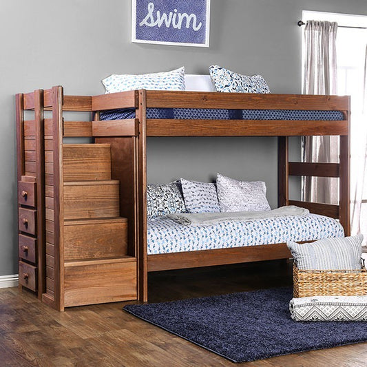 AMPELIOS Twin/Twin Bunk Bed Rustic Mahogany Pine Wood
