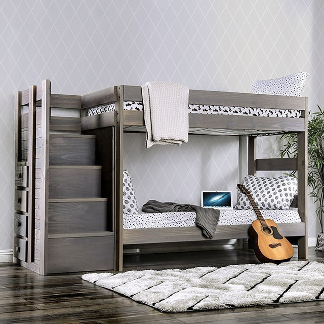 Ampelios Twin/Twin Bunk Gray - Pine Wood