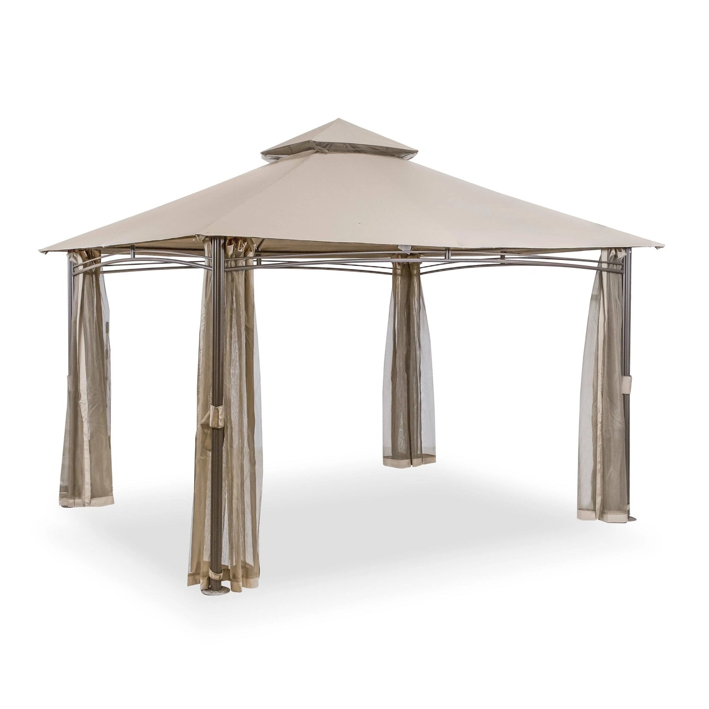 13'x10' Heavy duty Outdoor Garden 2-Tier Steel Gazebo with Soft Top Canopy, Mosquito Netting and Curtains by Furniture of America - Brown | Google Shopping