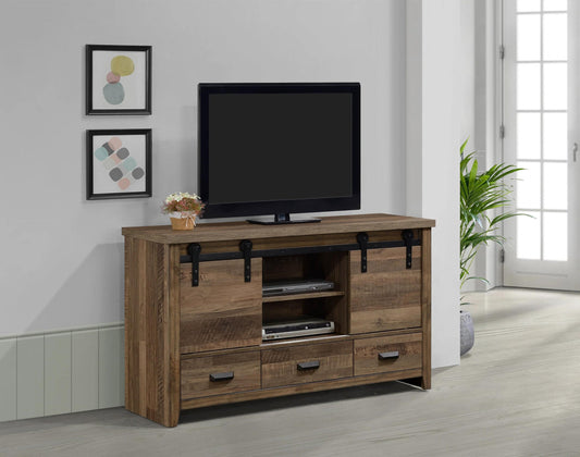 Farmhouse Natural & Black TV Stand w/ Barn Door