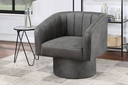 Poundex Upholstered Swivel Accent Chair Round Base, Slate Blue