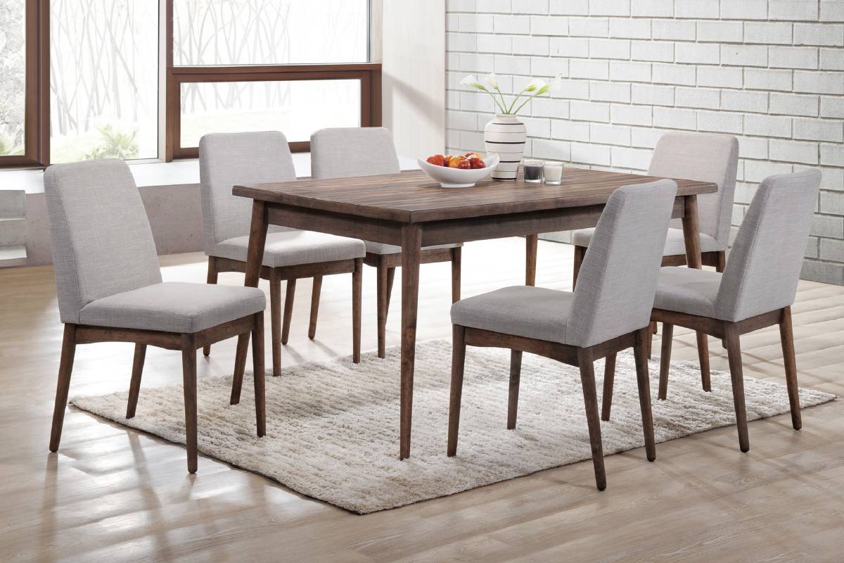 Poundex 7 pc brown finish wood mid century modern dining table set