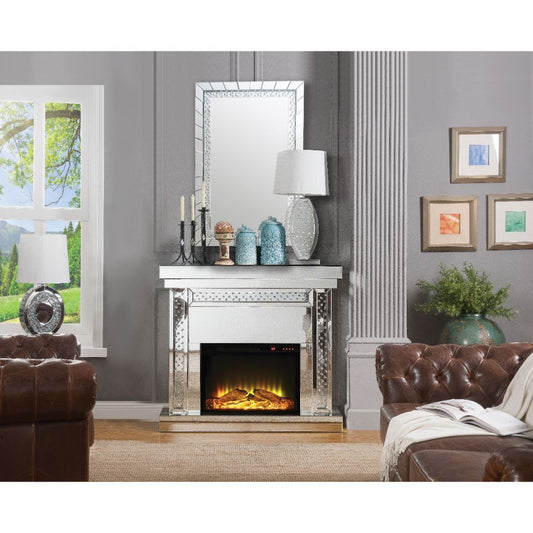 Acme Furniture Nysa Fireplace in Mirrored & Faux Crystals