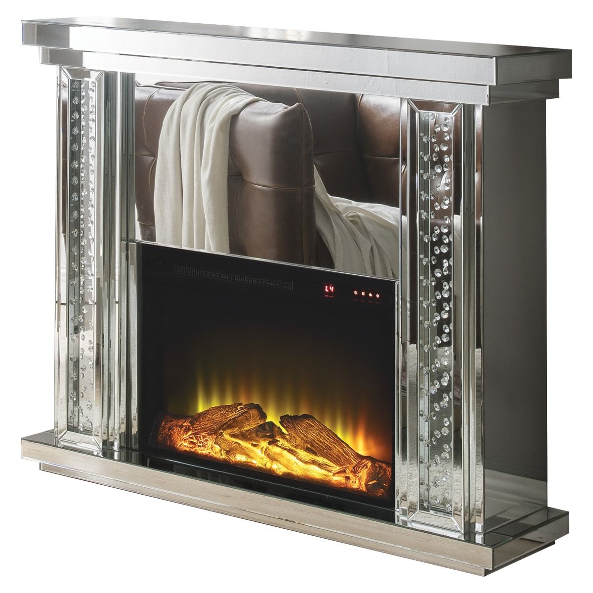 Acme Furniture Nysa Fireplace in Mirrored & Faux Crystals