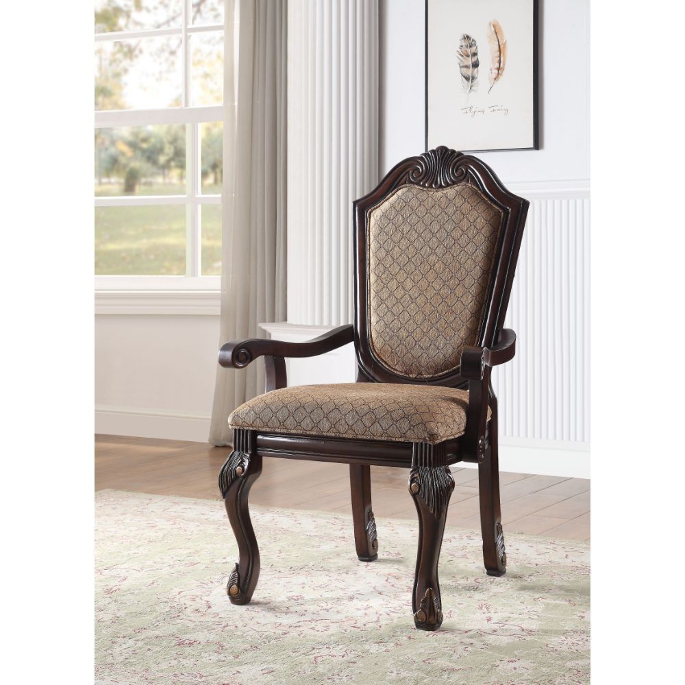 Chateau De Ville Fabric & Espresso Arm Chair