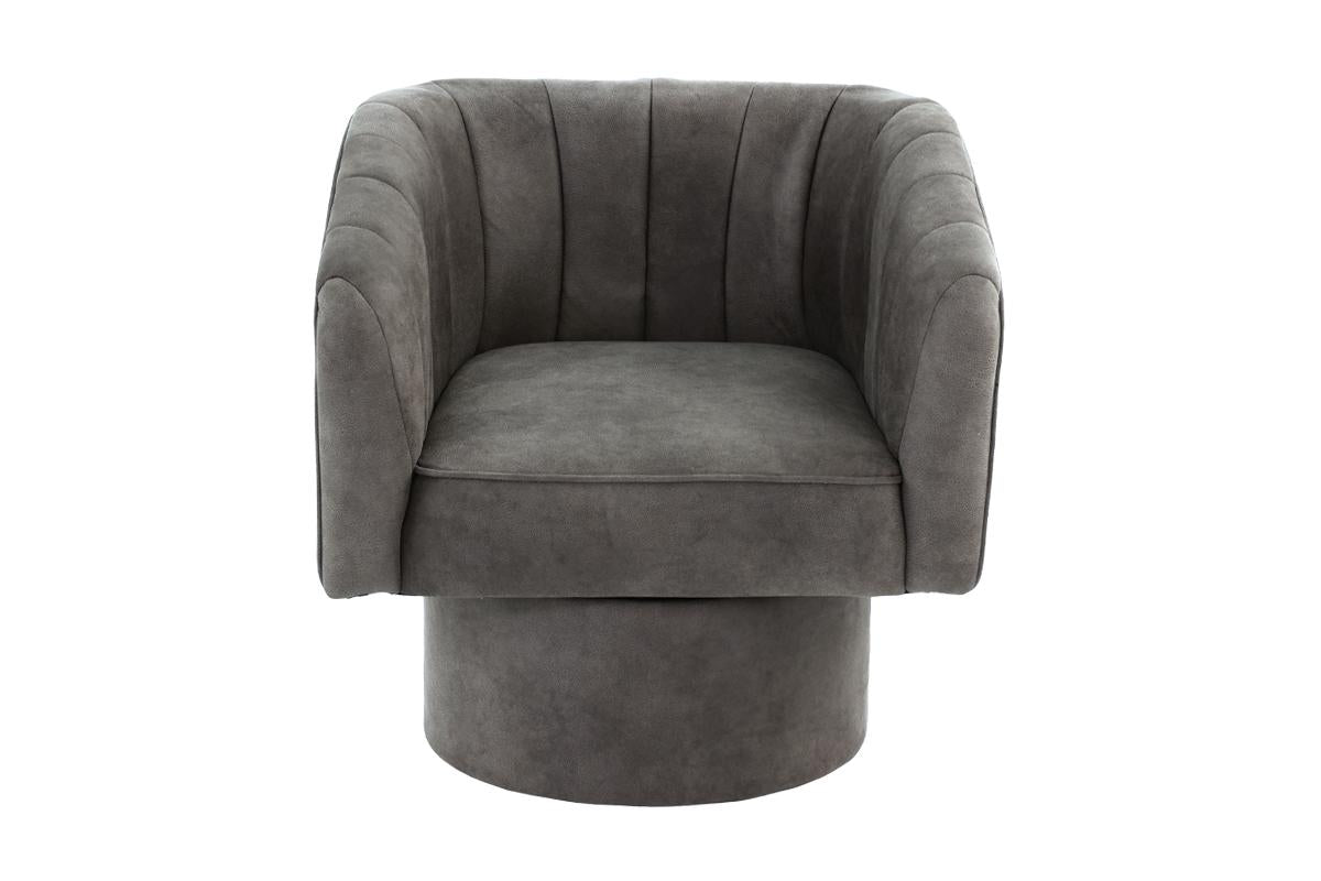 Poundex Upholstered Swivel Accent Chair Round Base, Slate Blue