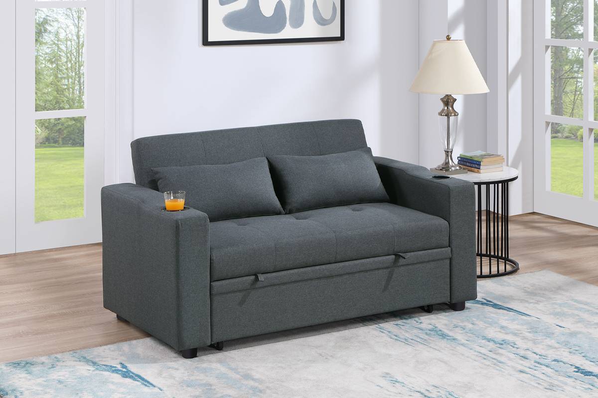 Charcoal Convertible Sofa With 2 Cup holders