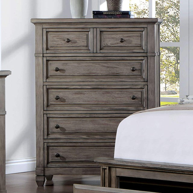 Durango warm gray wire brushed finish wood 6 drawer tall chest with felt lined top drawers