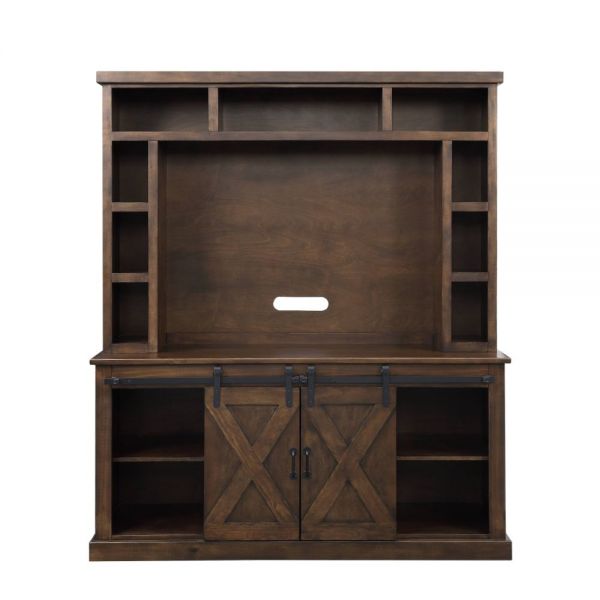 Aksel Walnut Entertainment Center w/Fireplace