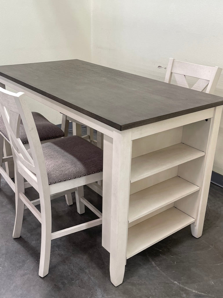 Vintage White High Counter Table With Storage Shelves