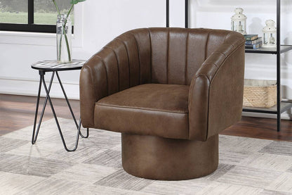 Poundex Upholstered Swivel Accent Chair Round Base, Dark Brown