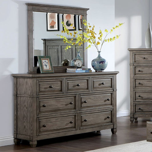 Durango warm gray wire brushed finish wood 7 drawer dresser with felt lined top drawers