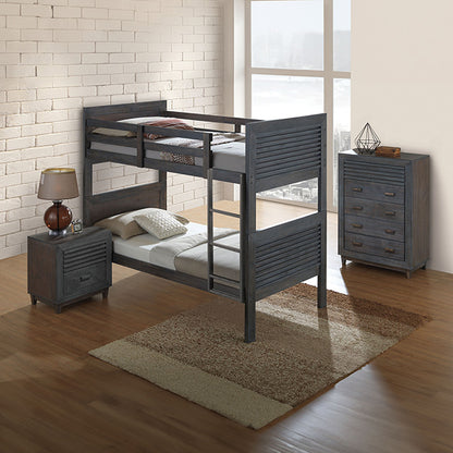 Witham charcoal brown finish wood twin over twin convertible bunk bed slat design