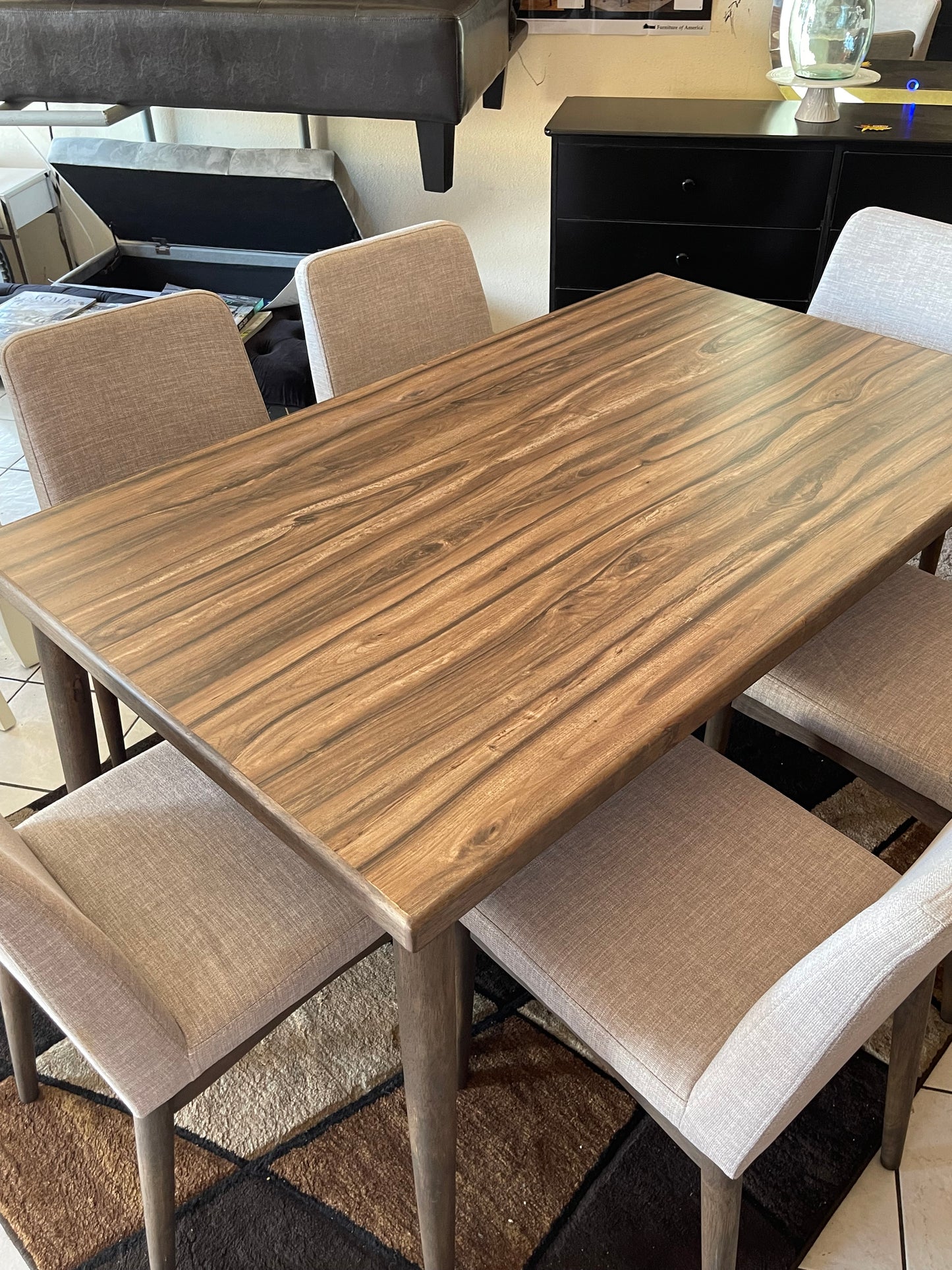 Poundex 7 pc brown finish wood mid century modern dining table set