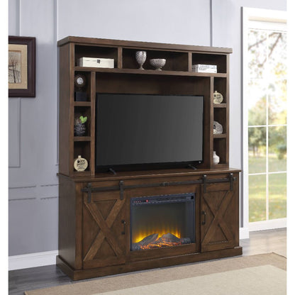 Aksel Walnut Entertainment Center w/Fireplace