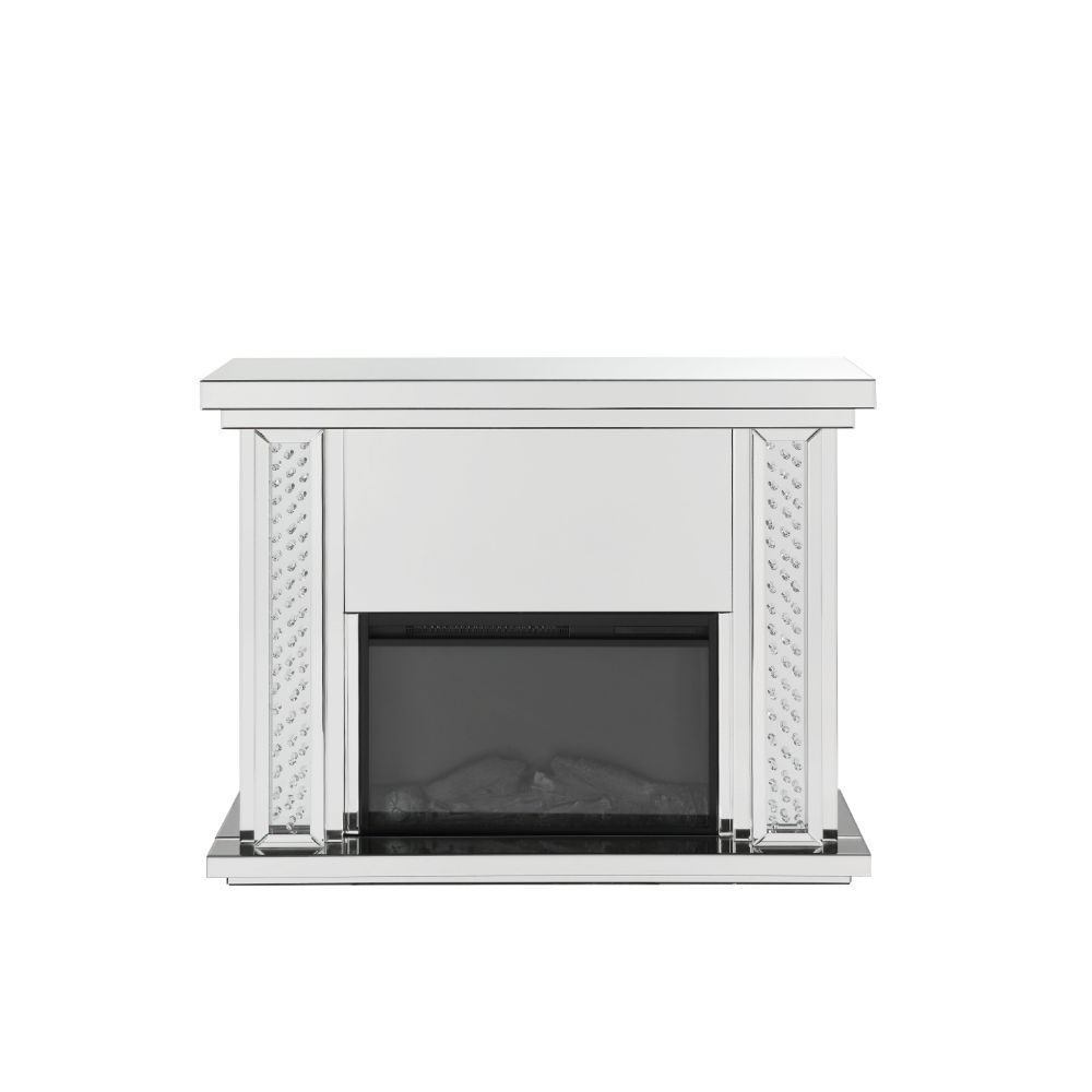 Acme Furniture Nysa Fireplace in Mirrored & Faux Crystals