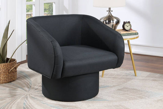 Poundex Upholstered Swivel Accent Chair Round Base, Black
