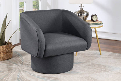 Poundex Upholstered Swivel Accent Chair Round Base, Blue Grey