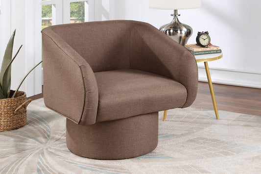 Poundex Upholstered Swivel Accent Chair Round Base, Light Coffee