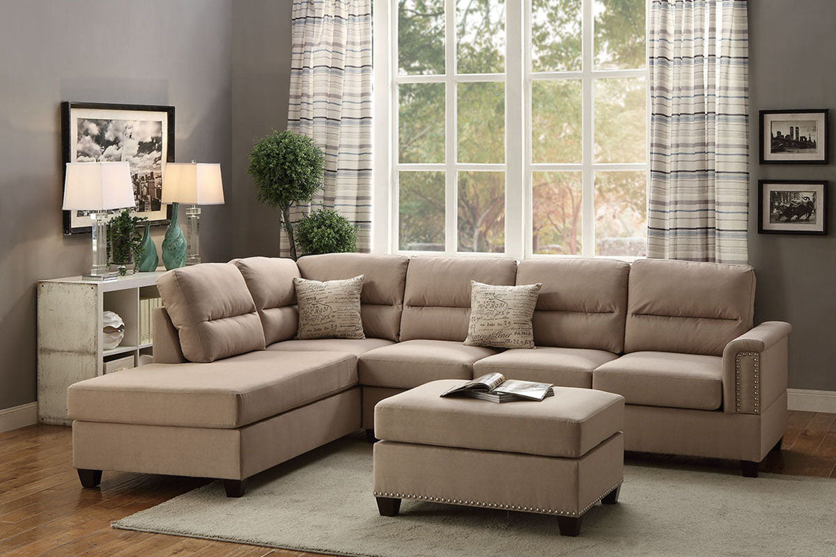 Bobkona Toffy Reversible Sectional with Ottoman Set