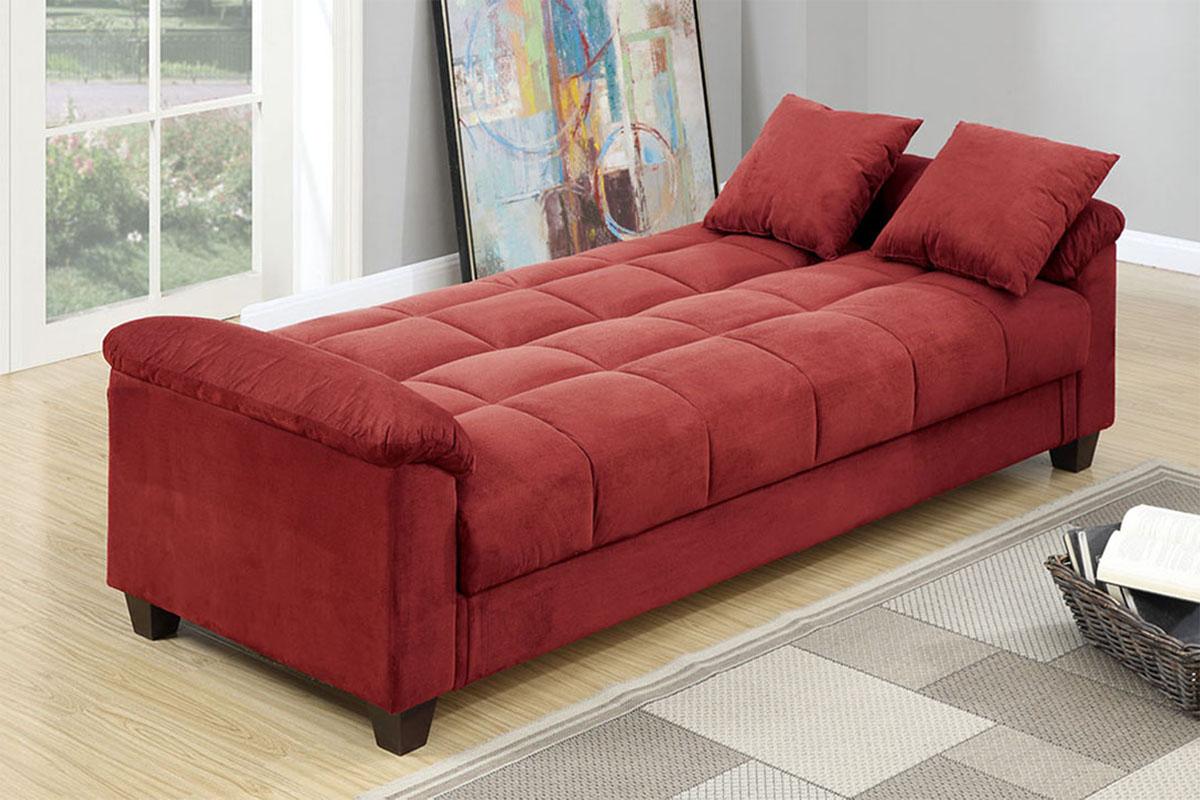 Red Microfiber Futon With Flip up Compartment