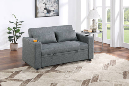 Grey Convertible Sofa With 2 Cup holders