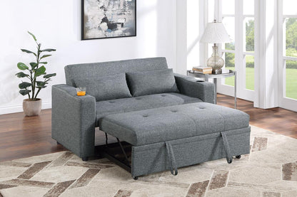 Grey Convertible Sofa With 2 Cup holders