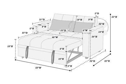 Grey Convertible Sofa With 2 Cup holders