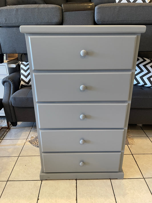 Grey pine wood chest 5 drawers