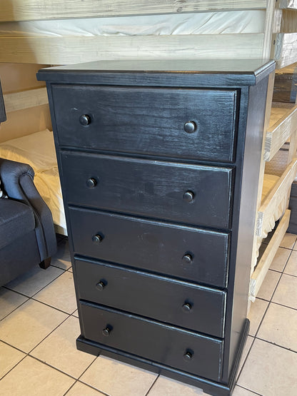 Black pine wood chest 5 drawers