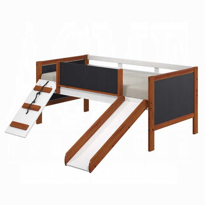 ACME Aurea Twin Loft Bed with Slide and 2 storage boxes in Cherry Oak and White