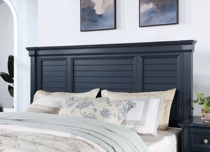 Loon peak Manzanillo slate blue finish wood paneled headboard Queen bed with footboard drawers